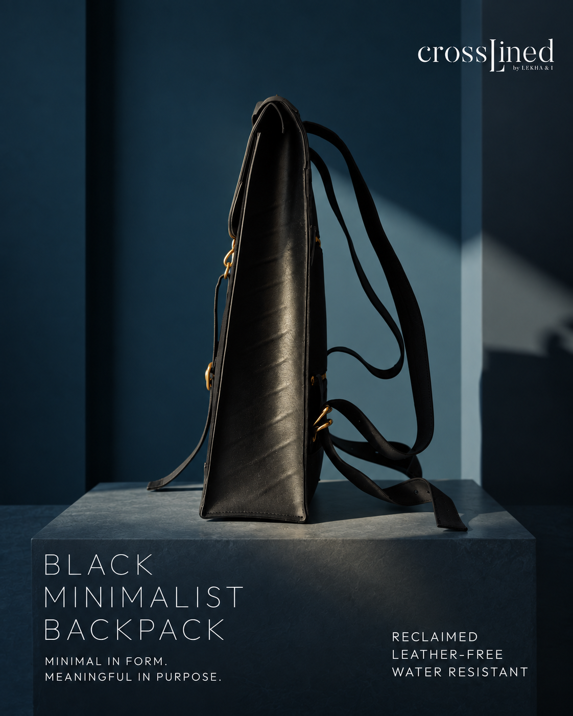 side view of the Black Minimalist Backpack