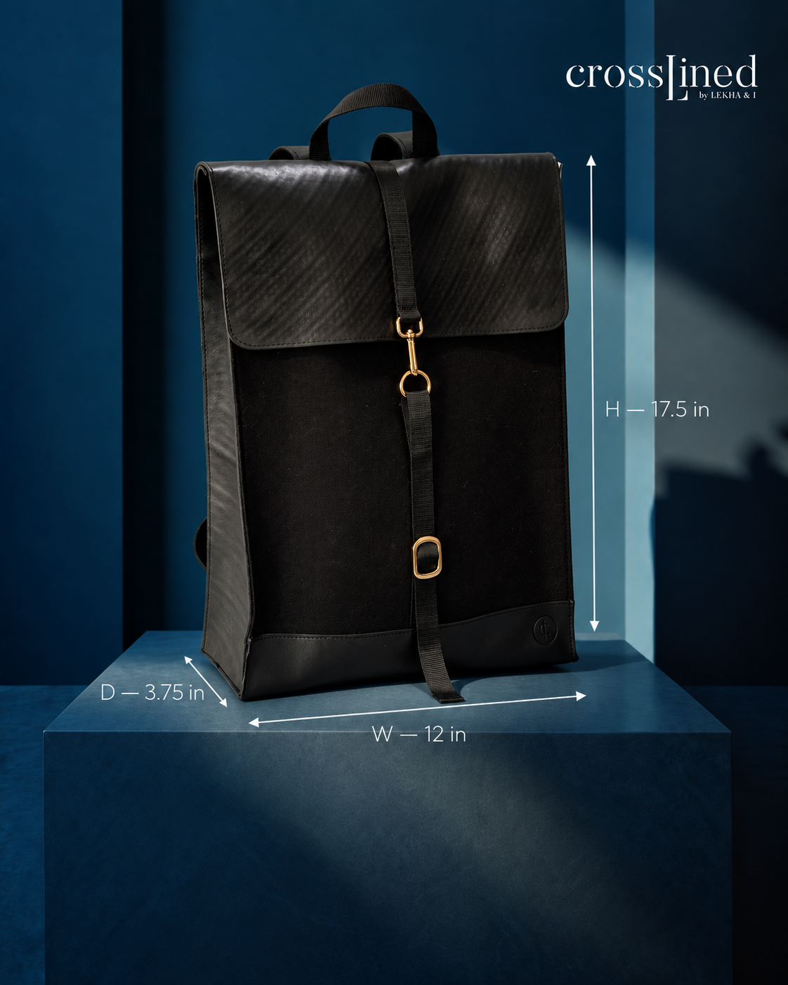 Black Minimalist Backpack styled for everyday use with dimensiobs
